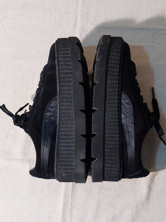 Puma Fenty X Suede Creepers - Black | Editorialist Fenty Rihanna X Puma Black Suede Platform Creeper Lace-up Sneakers Size: 7.5